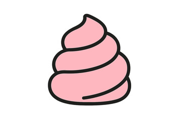 Simple pink swirl of whipped cream or frosting dessert topping isolated on white