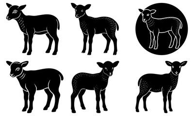 Cute lamb silhouettes in various poses, perfect for farm-themed designs or springtime graphics; originally created as scalable vector art