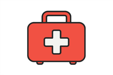 Obraz premium Red first aid kit box with white cross symbol for emergency medical treatment
