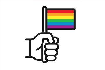 Fototapeta premium Stylized graphic of a human hand holding the vibrant colorful LGBTQ Pride rainbow flag