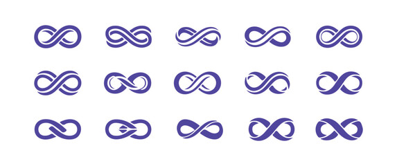 Set of vector icons representing infinity and eternity. Logo and sign for an endless loop.