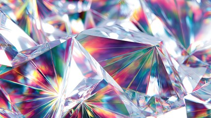 Abstract Geometric Crystal Shapes With Iridescent Light Effects