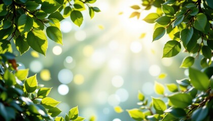 Obraz premium Bright Sunlight Filtering Through Fresh Green Leaves in a Tranquil Natural Setting