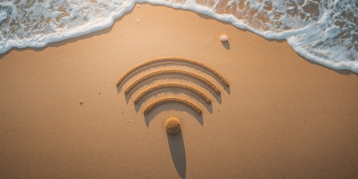 WiFi symbol drawn on sandy surface, serving as a digital connectivity backdrop for layout or editorial purposes