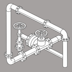 Industrial pipeline background with gas pipes and valves, detailed metallic structure, energy infrastructure theme, clean high-quality illustration, engineering and industry concept.