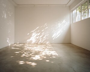 Empty White Room With Sunlight Shadows