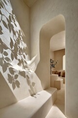 Beige Interior Corridor With Leaf Shadows
