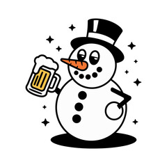 Snowman with Beer Mug Cartoon Illustration