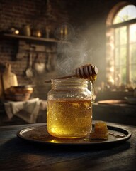 Golden Honey In Rustic Kitchen