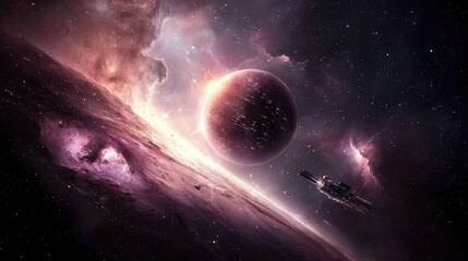 Majestic Celestial Metropolis With Gleaming Towers Piercing Cosmic Dust Clouds Illuminated By A Distant Star In Deep Space