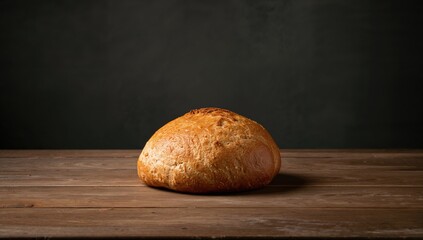 Freshly baked round white bread on a dark concrete background, suitable for bakery display or product photography