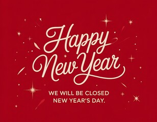 Elegant happy new year message with sparkling festive lights and announcement of closure on new year s day