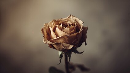 Close-up of a dried wilted rose, emphasizing botanical aging and decay processes