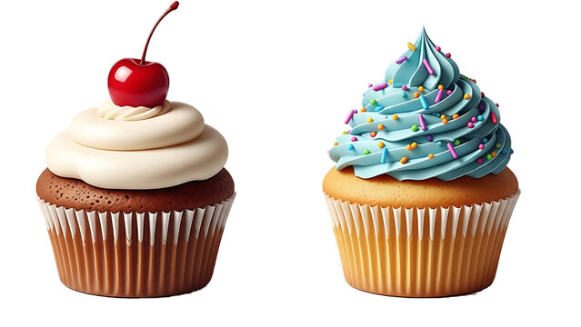 Two delicious cupcakes with frosting and sprinkles on a Transport background