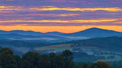 Colorful Sunrise Over Misty Mountains