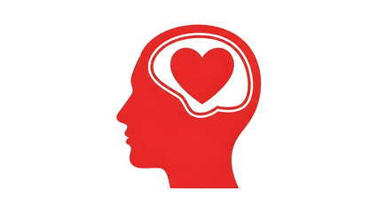 Red head silhouette with heart inside brain