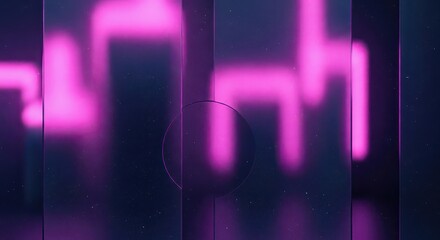 Horizontal abstract background featuring neon pink geometric shapes seen through distorted frosted glass, perfect for cyberpunk designs and web headers