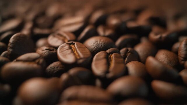 Aromatic Coffee Beans - Close-Up View of Roasted Coffee Beans.