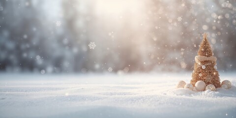 Christmas tree isolated on copy space snow with christmas snows falling