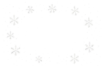 Oval frame border made of sparkling silver snowflakes on a clean white background