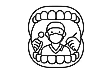 Dentist performing dental examination inside an open mouth with medical tools