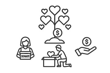 Minimal line icons set for charity, donation, giving, and philanthropic activities