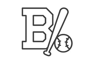 Minimalist line art logo combining a baseball bat, ball, and capital letter B