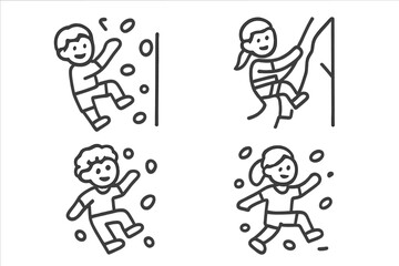 Active children and youth participating in various rock climbing and bouldering sports