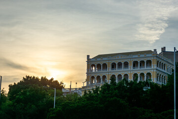 Sunset and an old building at dusk