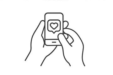 Hands holding a mobile device showing a heart symbol for social media approval