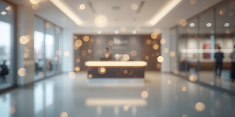 Blurred office environment with commercial hall interior, modern customer center design for layout planning