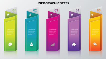 Dynamic infographic steps with vibrant colors to showcase business process, modern presentation for data visualization, strategy timeline and creative project milestones