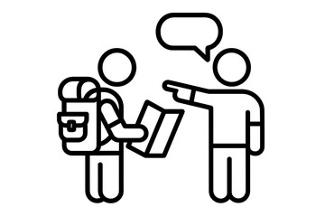 Tourist with backpack consulting a map and receiving directions from a helpful person