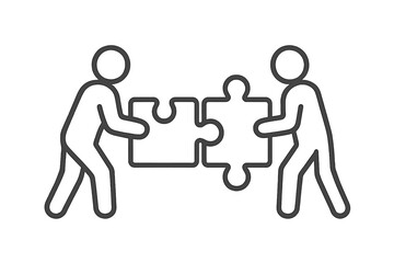 Two figures connecting puzzle pieces symbolizing business teamwork and collaboration