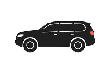 Stylized side view of a modern black SUV with glowing lights on a white background