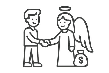 Businessman shaking hands with angel investor holding money bag for startup funding deal