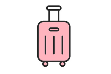 Minimalist pink luggage bag with wheels and retractable handle for travel and tourism