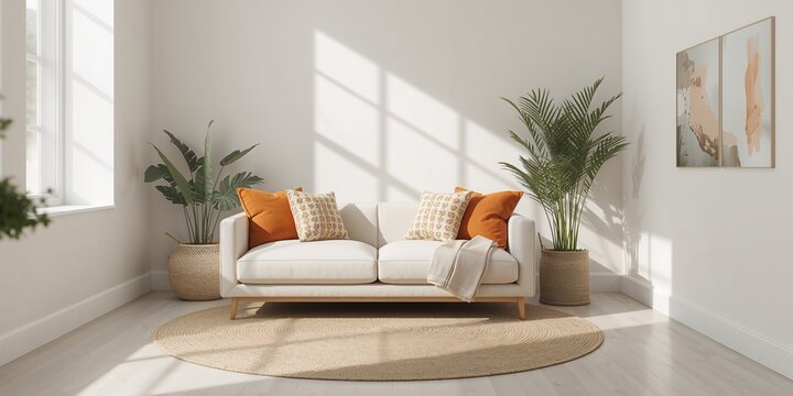 Interior design scene with contemporary furniture as a background for text layout, emphasizing modern interior decor