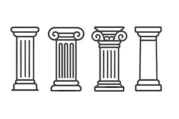 Obraz premium Set of ancient Greek and Roman architectural columns in outline style