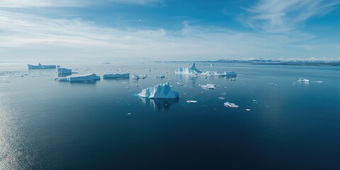 Aerial view of melting icebergs on the ocean highlighting climate change impacts