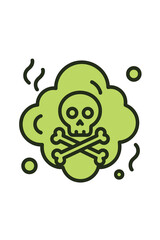 Skull and crossbones symbol surrounded by toxic green gas cloud warning sign
