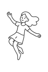 Cheerful young woman floating happily with arms outstretched in mid-air movement