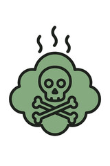 Hazardous fumes warning sign with green poison cloud and skull crossbones symbol