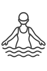 Minimalist outline of a person swimming or floating in water wearing a swim cap