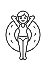Smiling woman relaxing on a large inflatable swim ring enjoying summer vacation leisure time