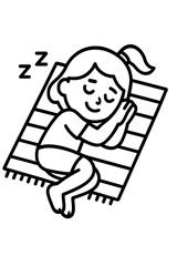 Cute child sleeping soundly on a mat with Zzz symbols indicating deep rest
