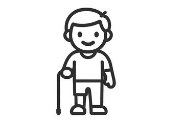 Happy person standing and using a walking stick for mobility support and accessibility symbol