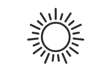 Minimalist line icon of the sun with radiating rays, used for weather forecast or brightness symbol