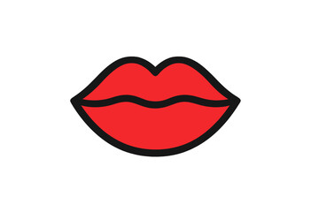 Stylized icon of closed female lips painted with bright red lipstick on a white background
