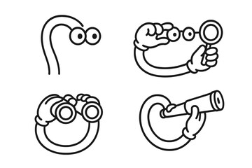 Retro cartoon eyes and hands with optical devices for searching and observation